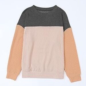 Kirundo Colorblock‎ Long Sleeve Sweater Black Tan Cream Crewneck Medium